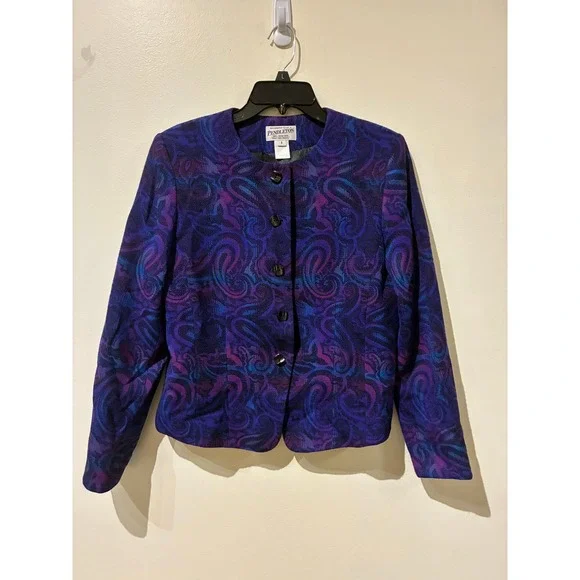 Pendleton Womens Purple Paisley Virgin Wool Blazer Jacket Made in USA Size 8 - Picture 2 of 6